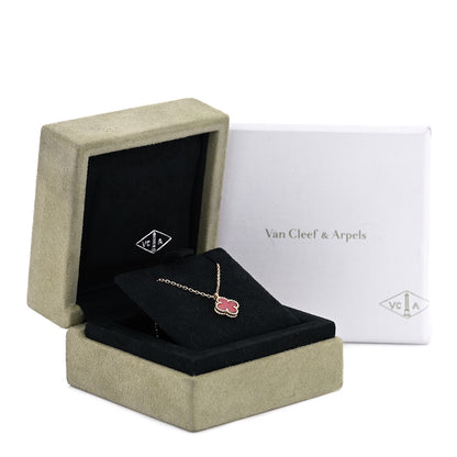 Van Cleef & Arpels 18K Rose Gold Carnelian Sweet Alhambra Pendant Necklace 7 of 7