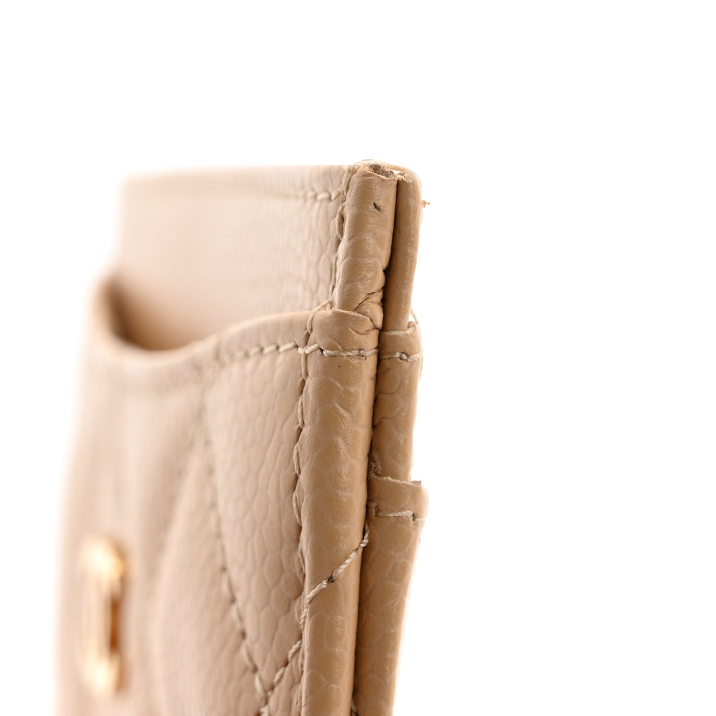 Caviar Quilted Card Holder Beige