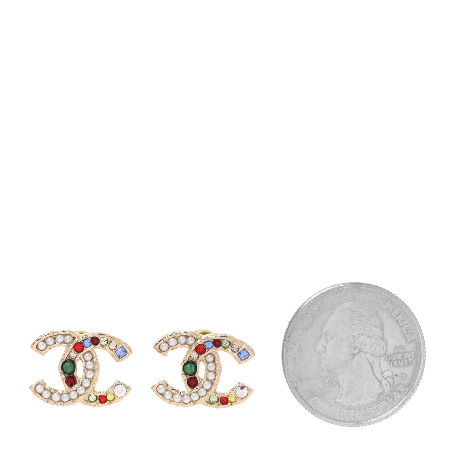 Chanel Pearl Crystal CC Earrings Gold Multicolor 2 of 5