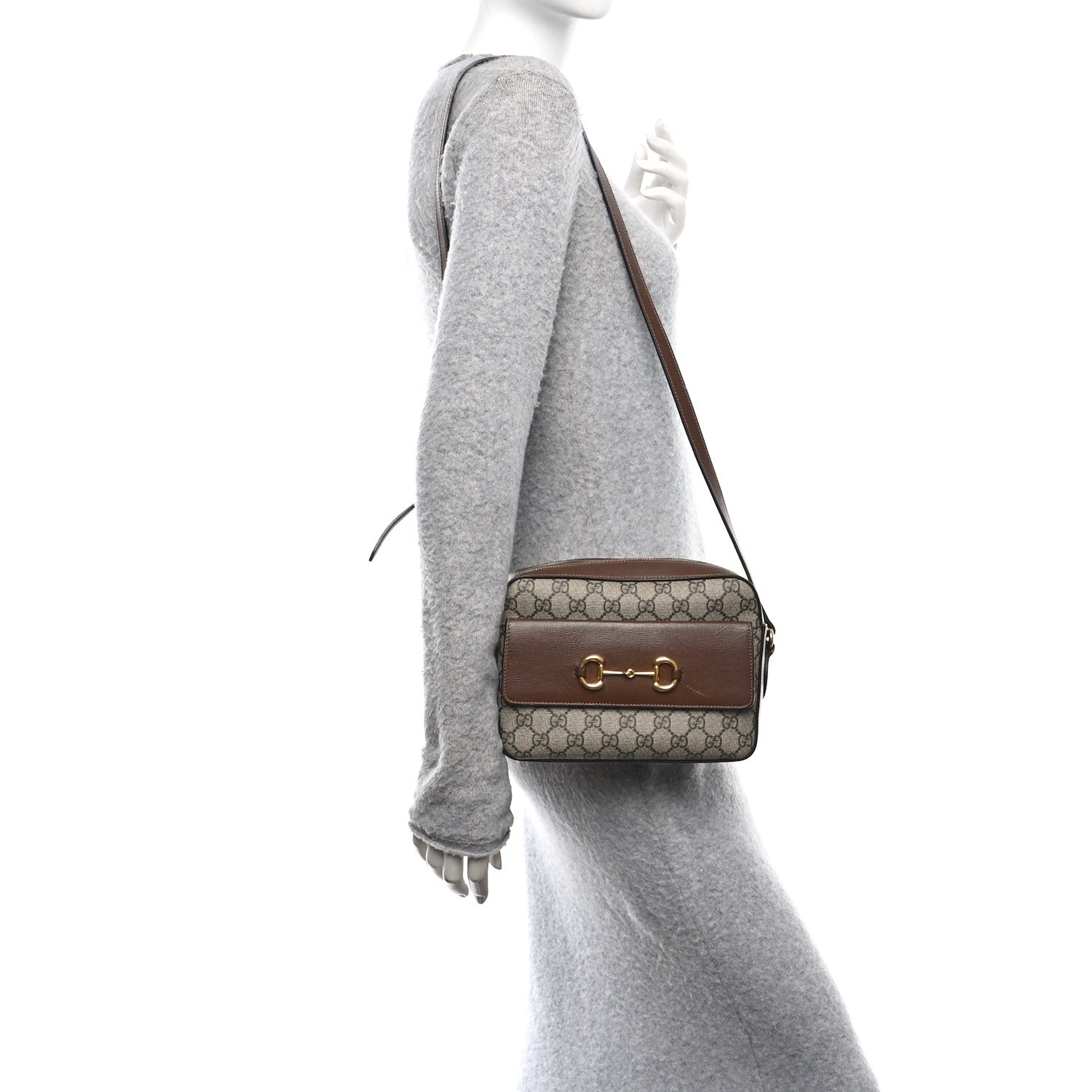 Gucci GG Supreme Monogram Small Horsebit 1955 Shoulder Bag Beige Brown Sugar 2 of 12