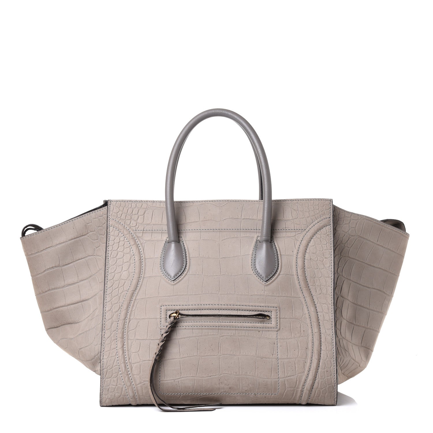 Celine Nubuck Crocodile Embossed Large Phantom Luggage Grey 2 of 8