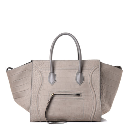 Celine Nubuck Crocodile Embossed Large Phantom Luggage Grey 2 of 8