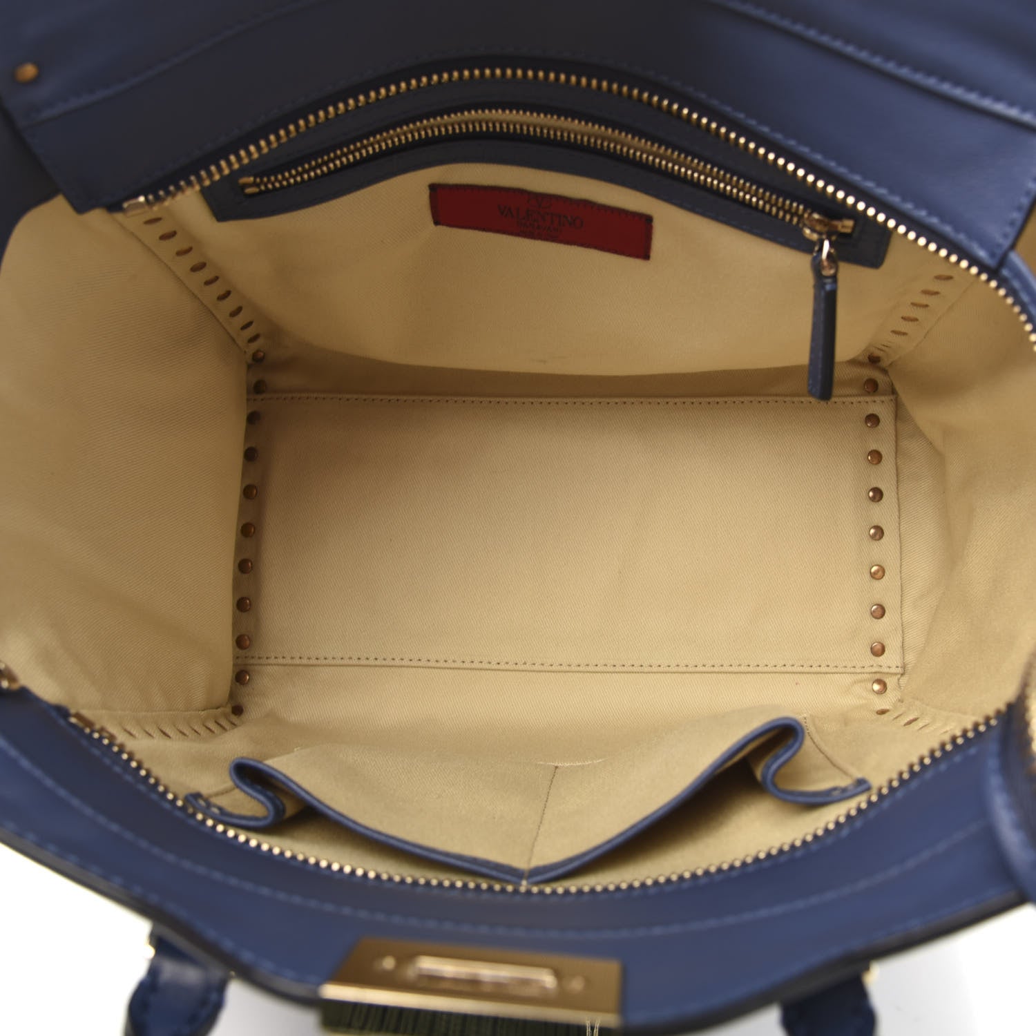 Valentino Garavani Vitello Rockstud Double Handle Tote Indigo 5 of 9