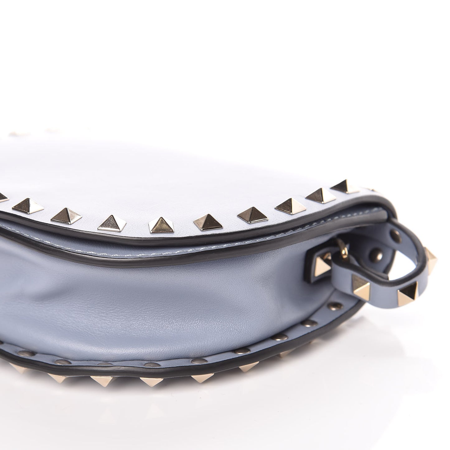 Vitello Mini Rockstud Halfmoon Saddle Bag Grey Blue