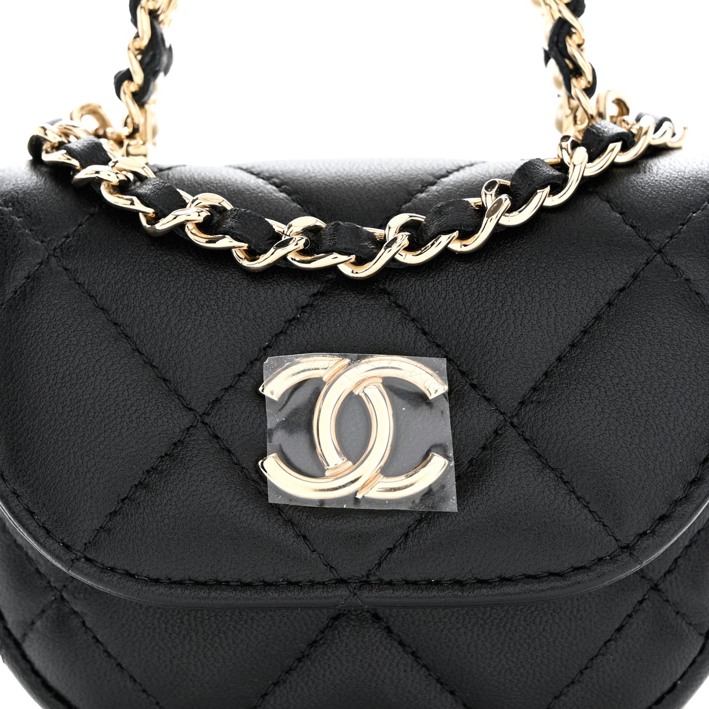 Lambskin Quilted Pearl Top Handle Clutch With Chain Black