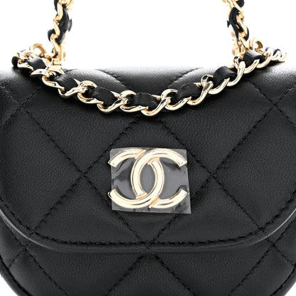 Chanel Lambskin Quilted Pearl Top Handle Clutch With Chain Black 10 of 12