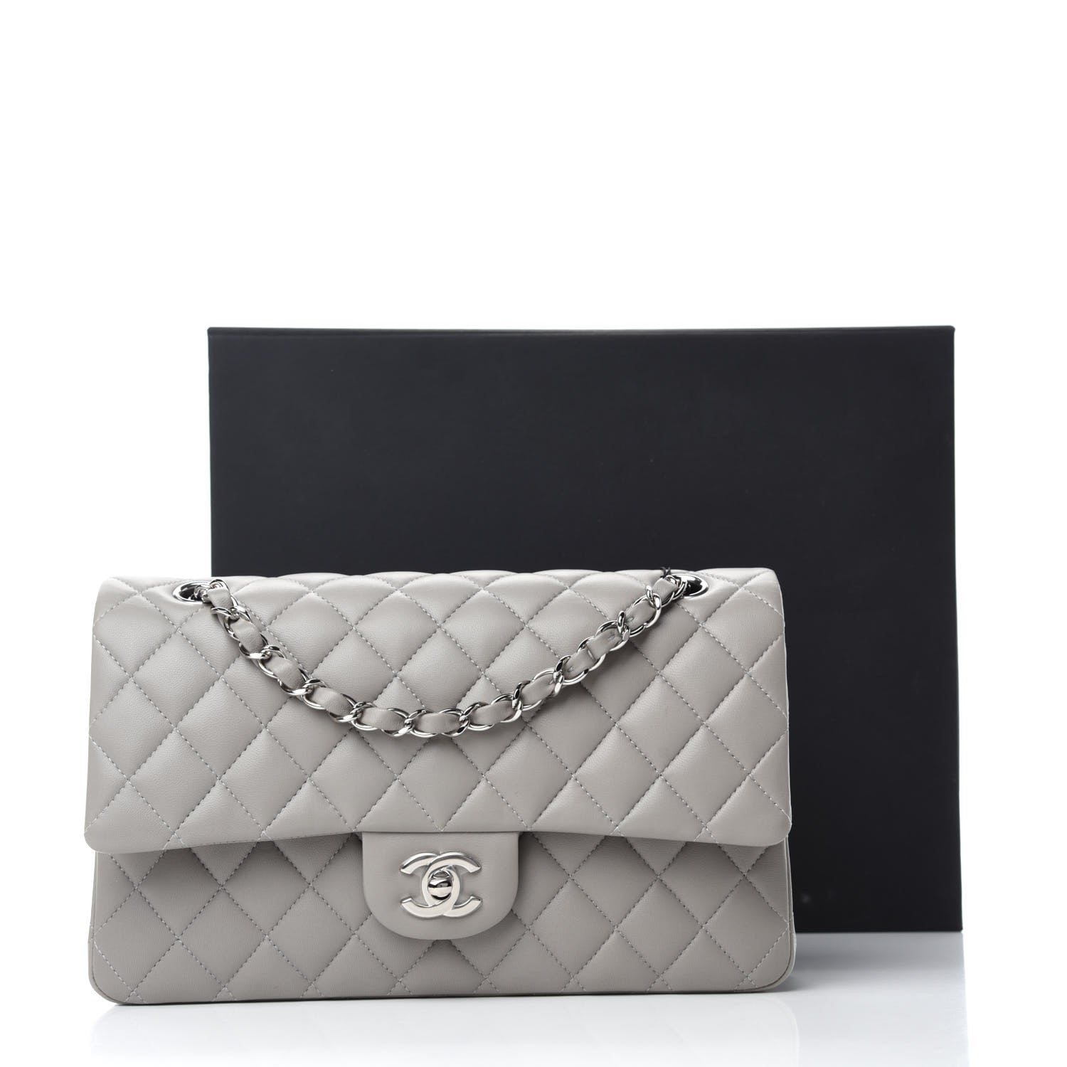 Chanel Lambskin Quilted Medium Double Flap Grey 11 of 11
