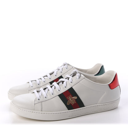 Gucci Calfskin Ayers Bee Embroidered Womens Ace Sneakers 41 White Green 1 of 12