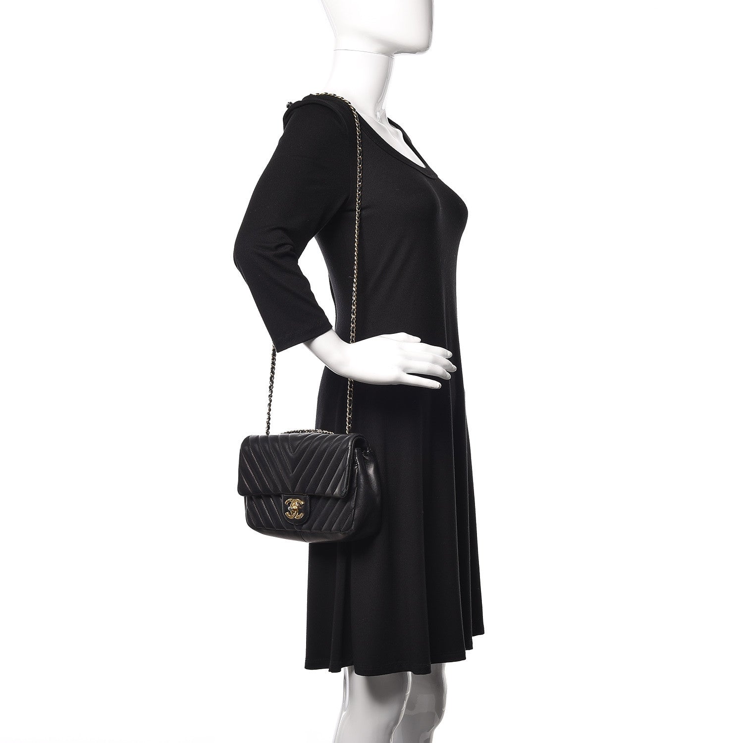 Chanel Lambskin Chevron Quilted Small Single Flap Black 3 of 15