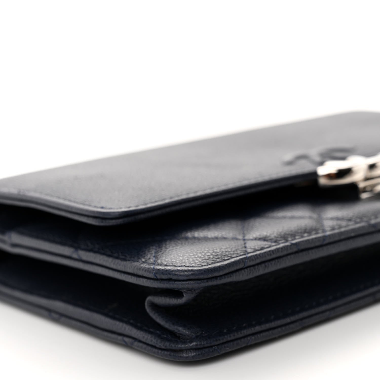 Chanel Grained Calfskin Quilted CC Box Wallet On Chain WOC Navy 10 of 12