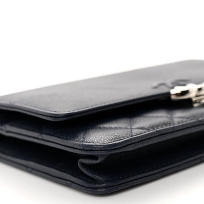 Chanel Grained Calfskin Quilted CC Box Wallet On Chain WOC Navy 10 of 12