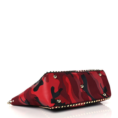 Valentino Garavani Nappa Canvas Camouflage Medium Rockstud Tote Red 4 of 9