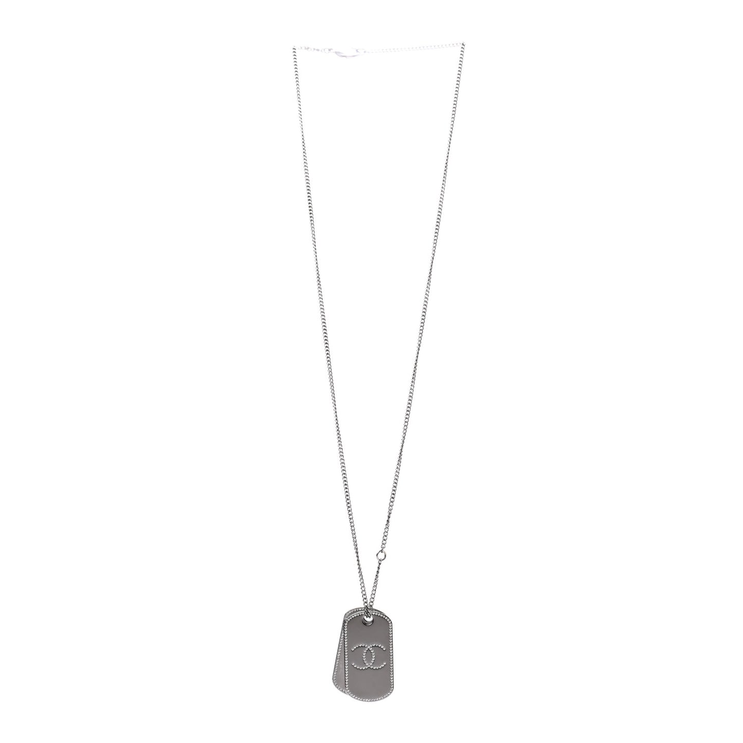 Metal Crystal Ruthenium Dog Tag Charm Necklace Silver