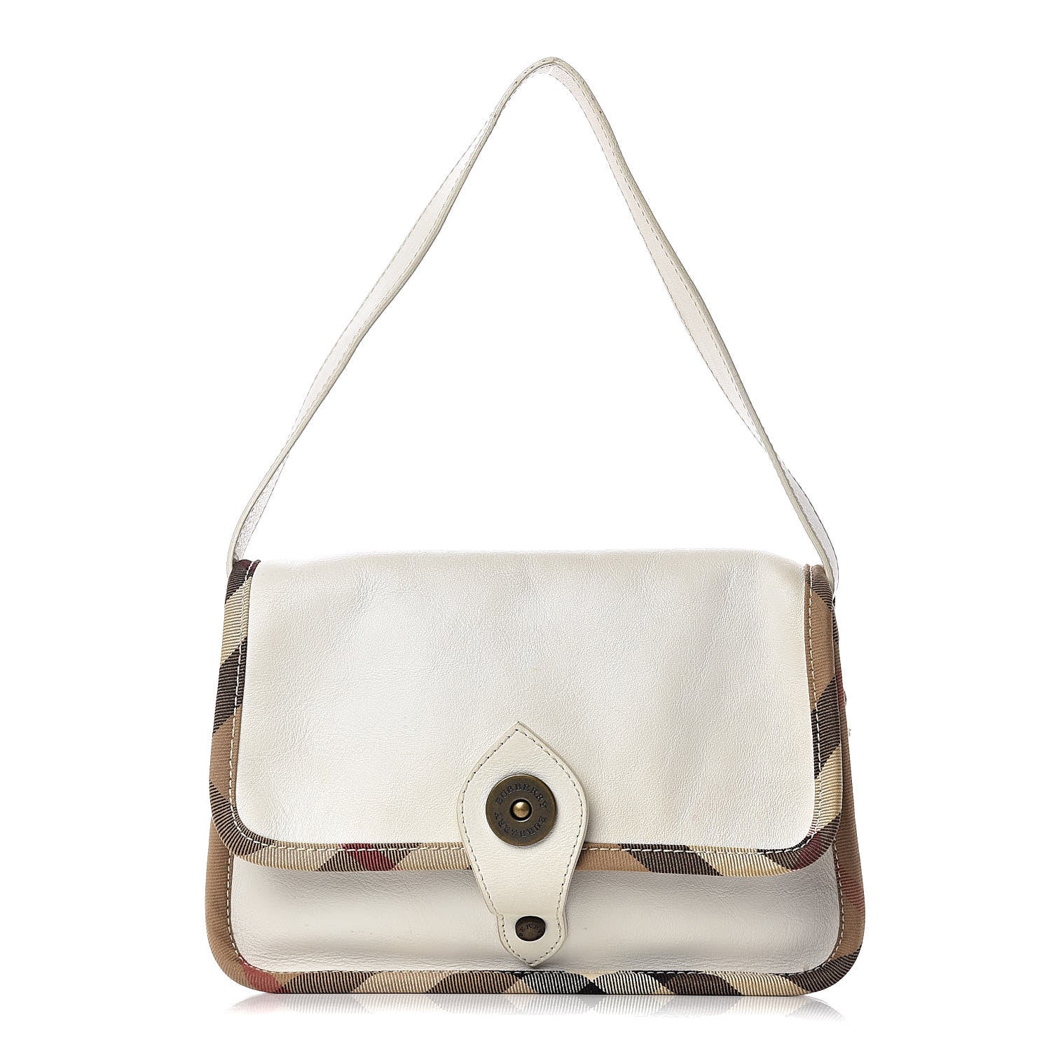 Burberry Calfskin Check Trim Shoulder Bag White 1 of 9