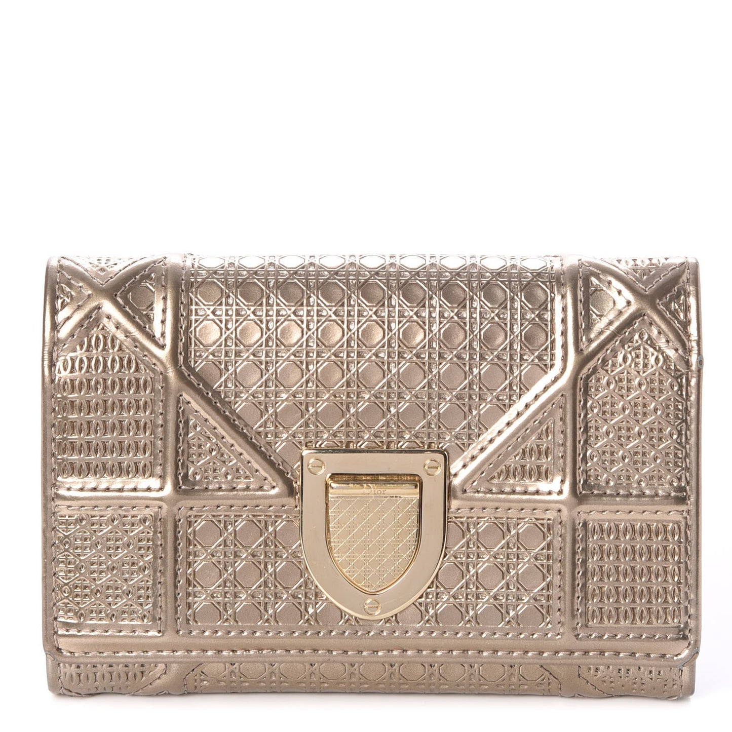 Metallic Patent Micro-Cannage Diorama Elancee Wallet Gold