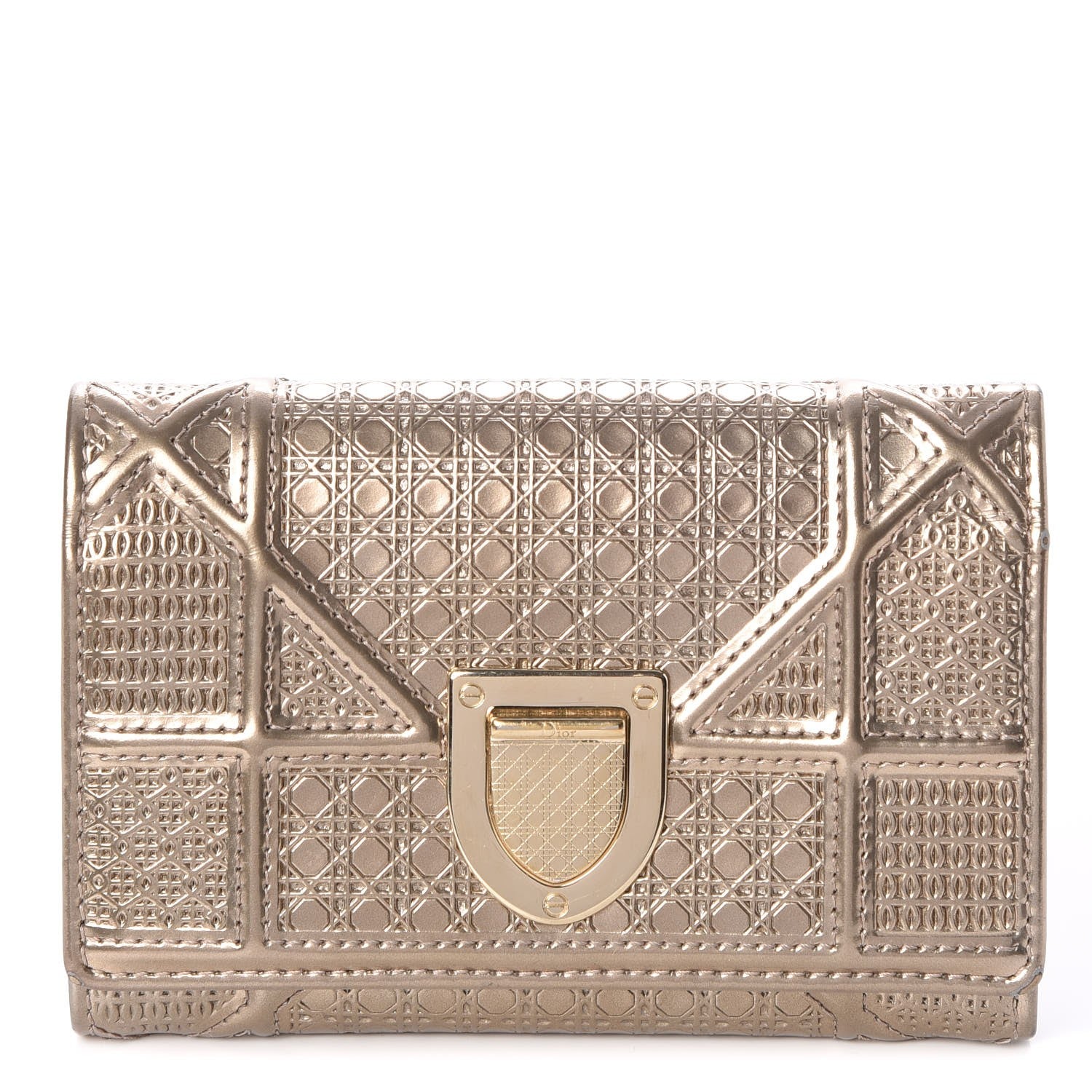 Christian Dior Metallic Patent Micro-Cannage Diorama Elancee Wallet Gold 1 of 10