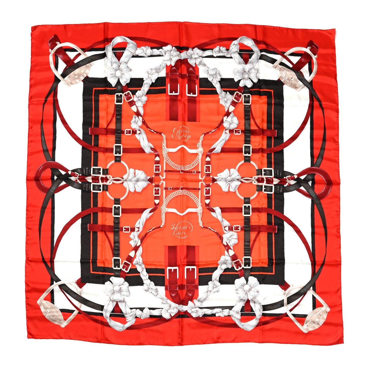 Silk Grand Manege Shawl 140 Vermillion Coquelicot White