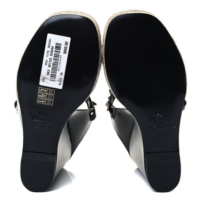 Valentino Garavani Calfskin Rockstud Ankle Strap Espadrille 20/110mm Wedge Sandals 36 Black 4 of 5