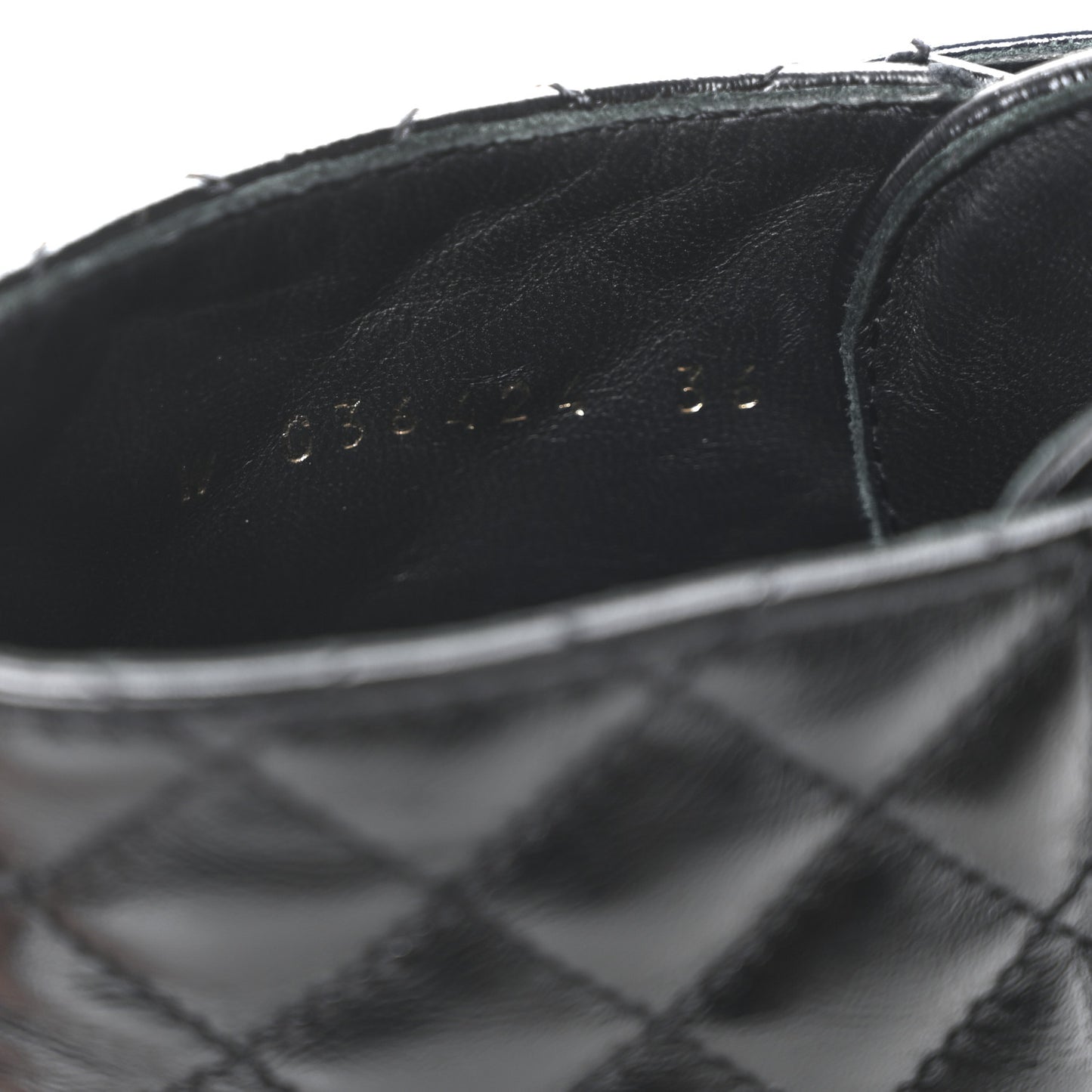 Shiny Calfskin Quilted Lace Up Combat Boots 36 Black