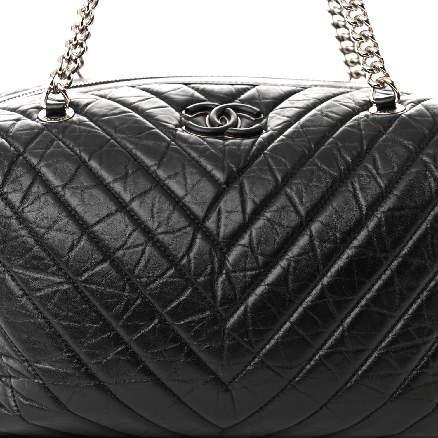 Chanel Aged Calfskin Chevron Quilted Duffle Bag Black 8 of 10
