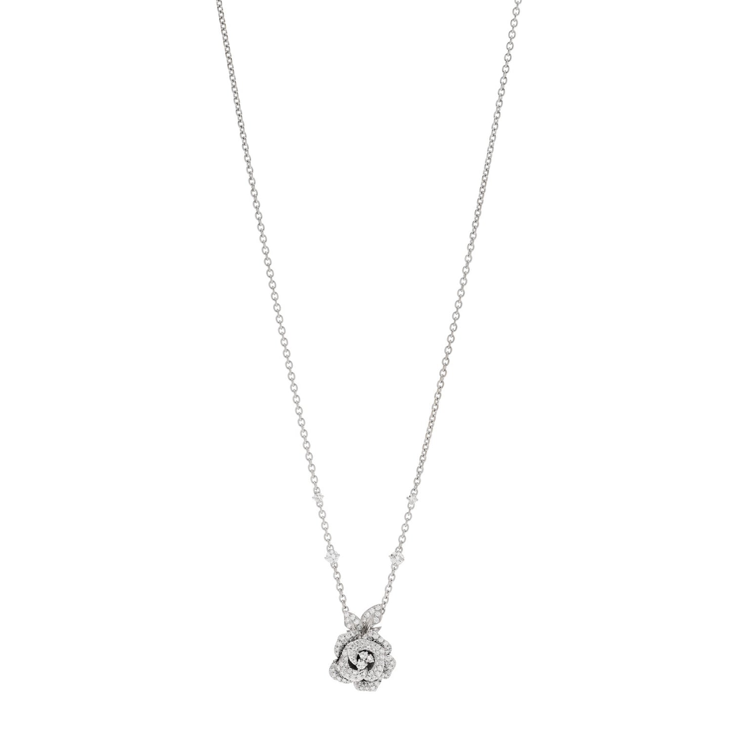 18K White Gold Diamond Medium Rose Dior Bagatelle Necklace