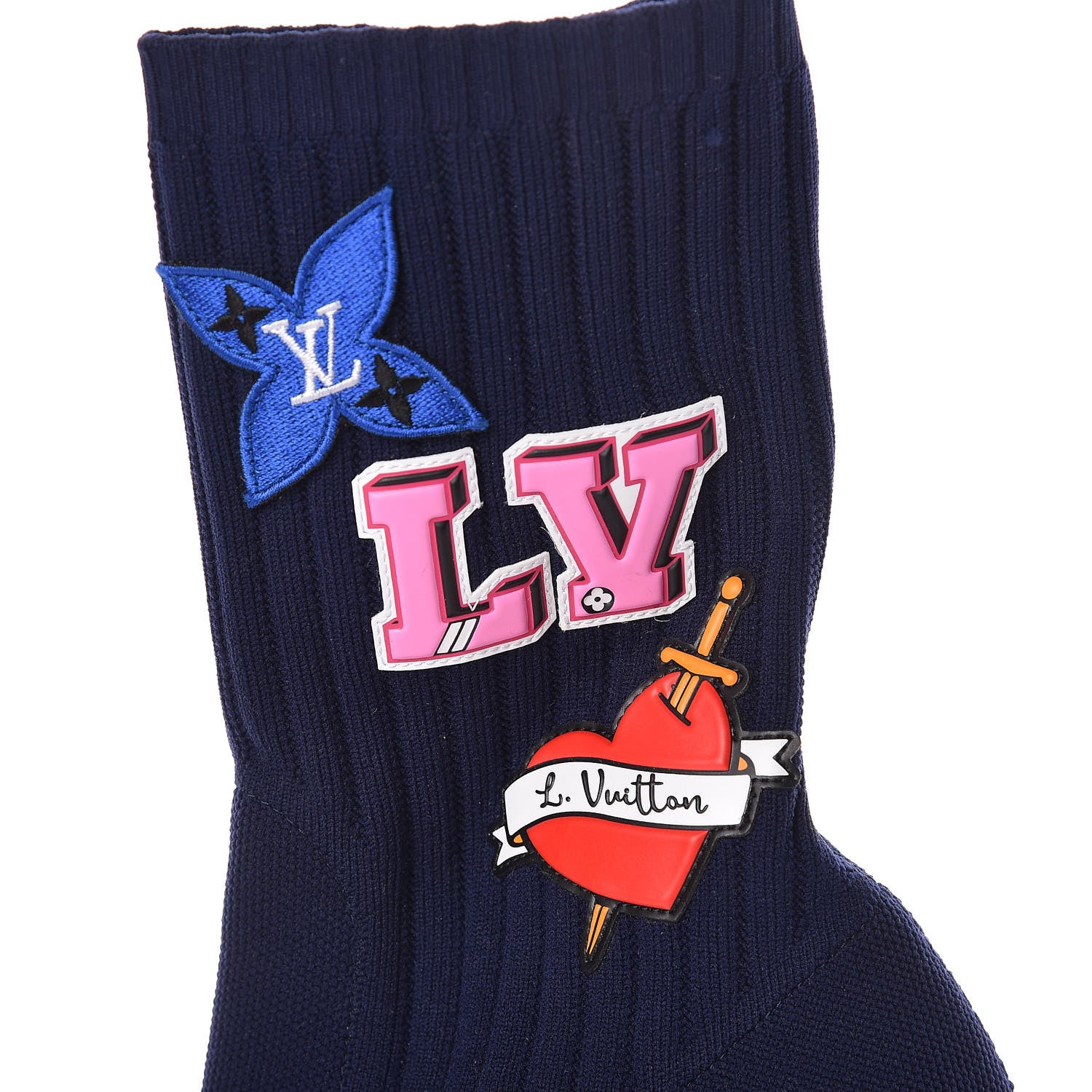 Louis Vuitton Stretch Fabric LV Black Heart Sock Ankle Boots 39 Marine 8 of 9