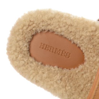 Hermes Suede Goatskin Woolskin Womens Chypre Sandals 36.5 Golden Beige 6 of 9