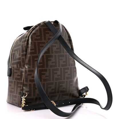 Fendi Glazed Fabric Vitello Century FF 1974 Stamp Patch Mini Backpack Mogano Panna Black 3 of 16