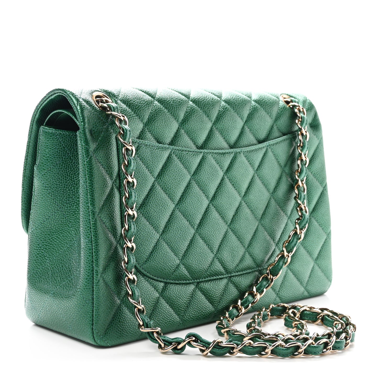 Metallic Caviar Quilted Jumbo Double Flap Green