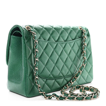 Chanel Metallic Caviar Quilted Jumbo Double Flap Green 3 of 10