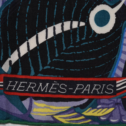 Hermes Cashmere Silk De La Mer Au Ciel Shawl 140 3 of 5