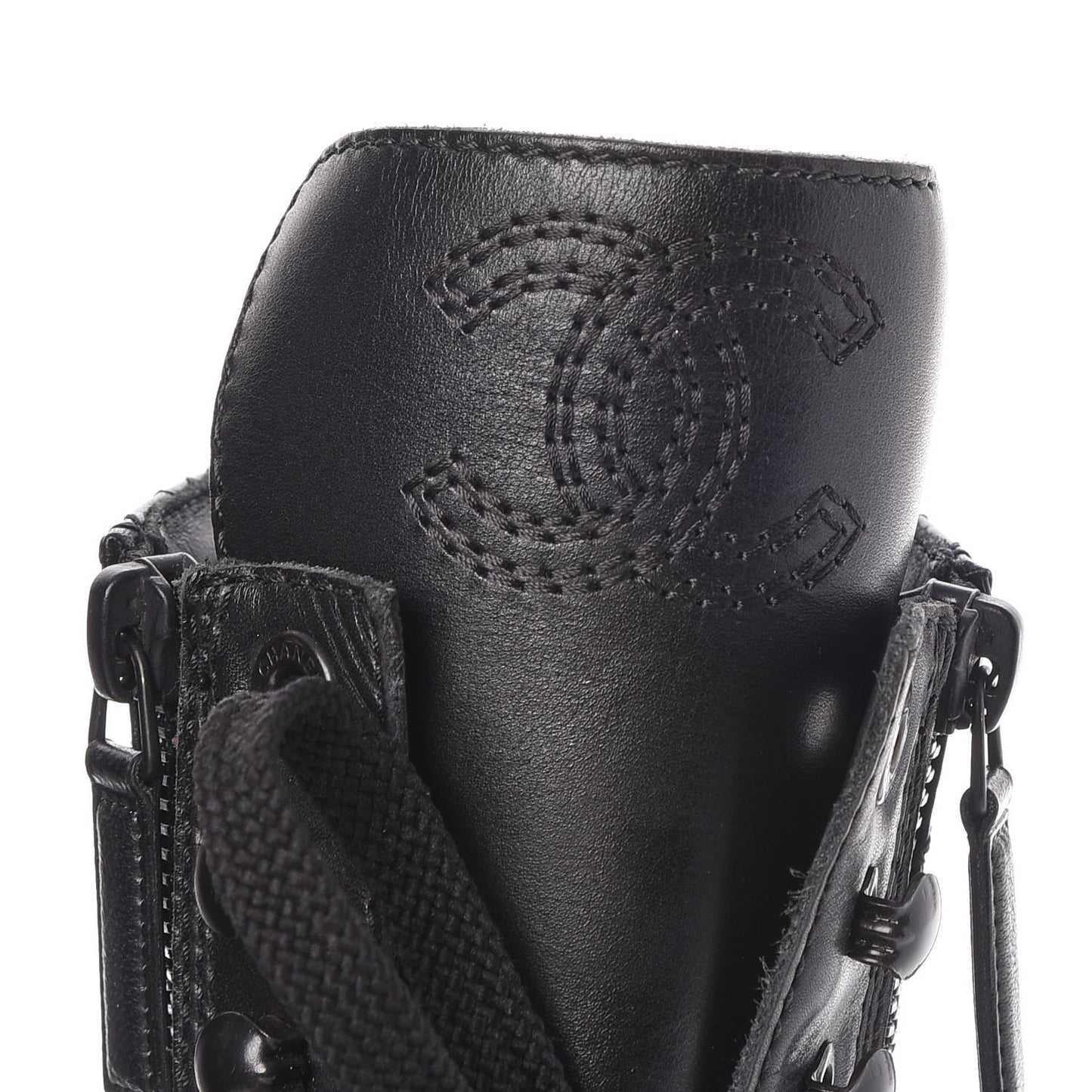 Calfskin Quilted Cap Toe Combat Boots 36 Black