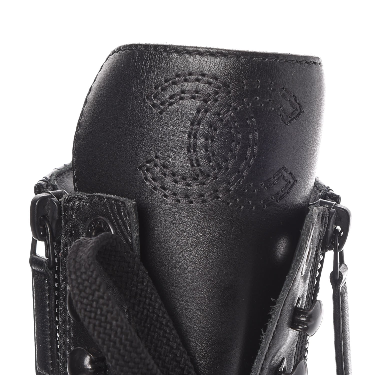 Chanel Calfskin Quilted Cap Toe Combat Boots 36 Black 5 of 10
