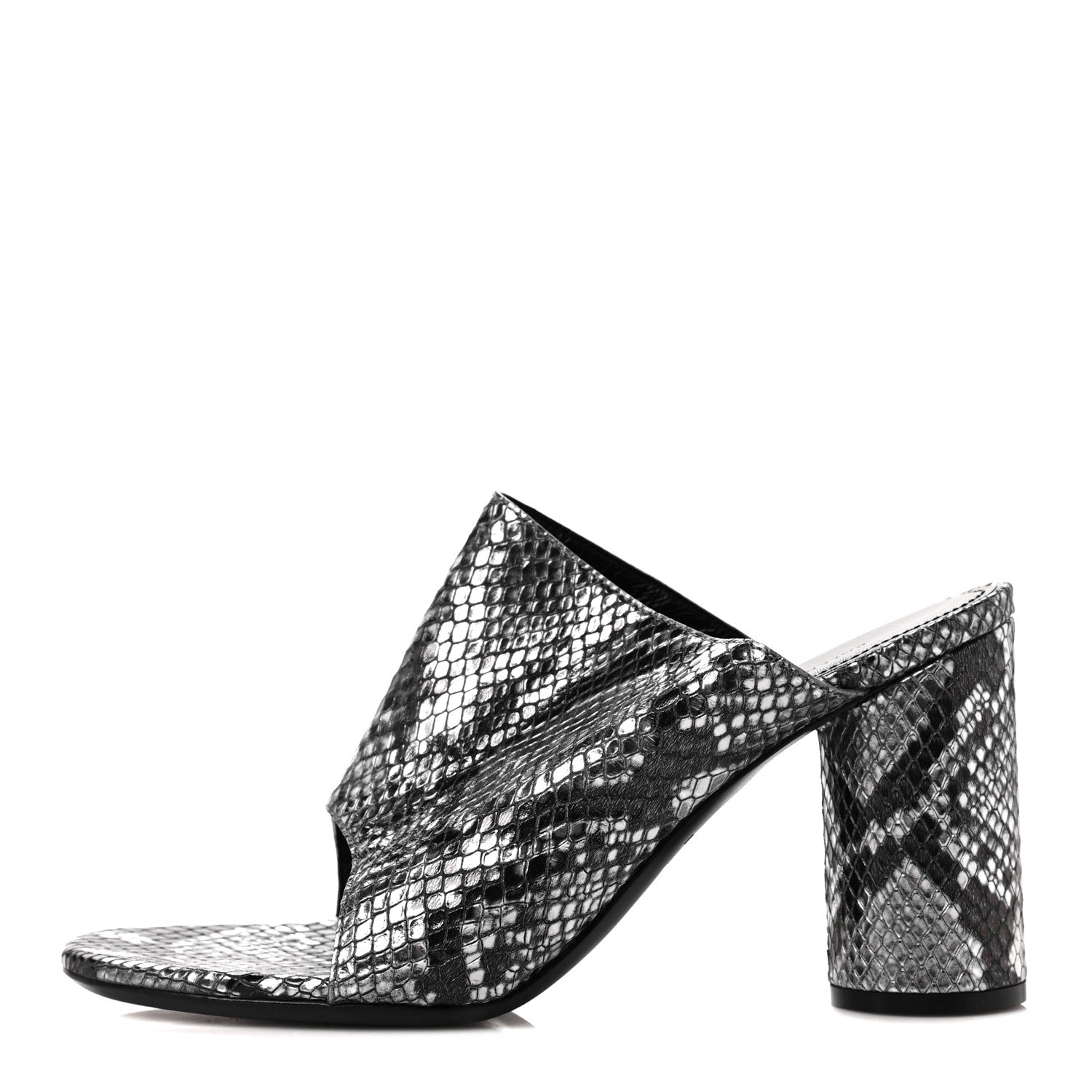 Balenciaga Kidskin Snake Effect Oval 90mm Mule Pump 36 Silver 1 of 8