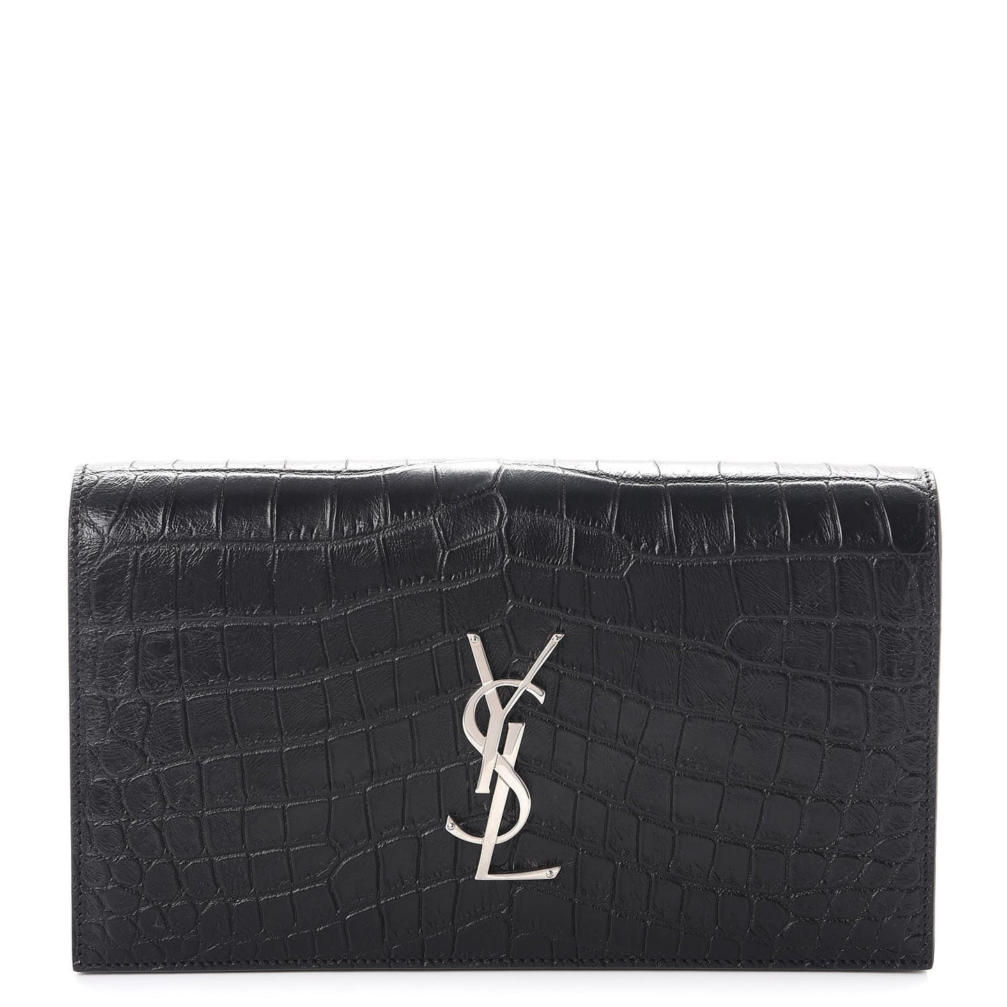 Calfskin Crocodile Embossed Classic Kate Monogram Clutch Black