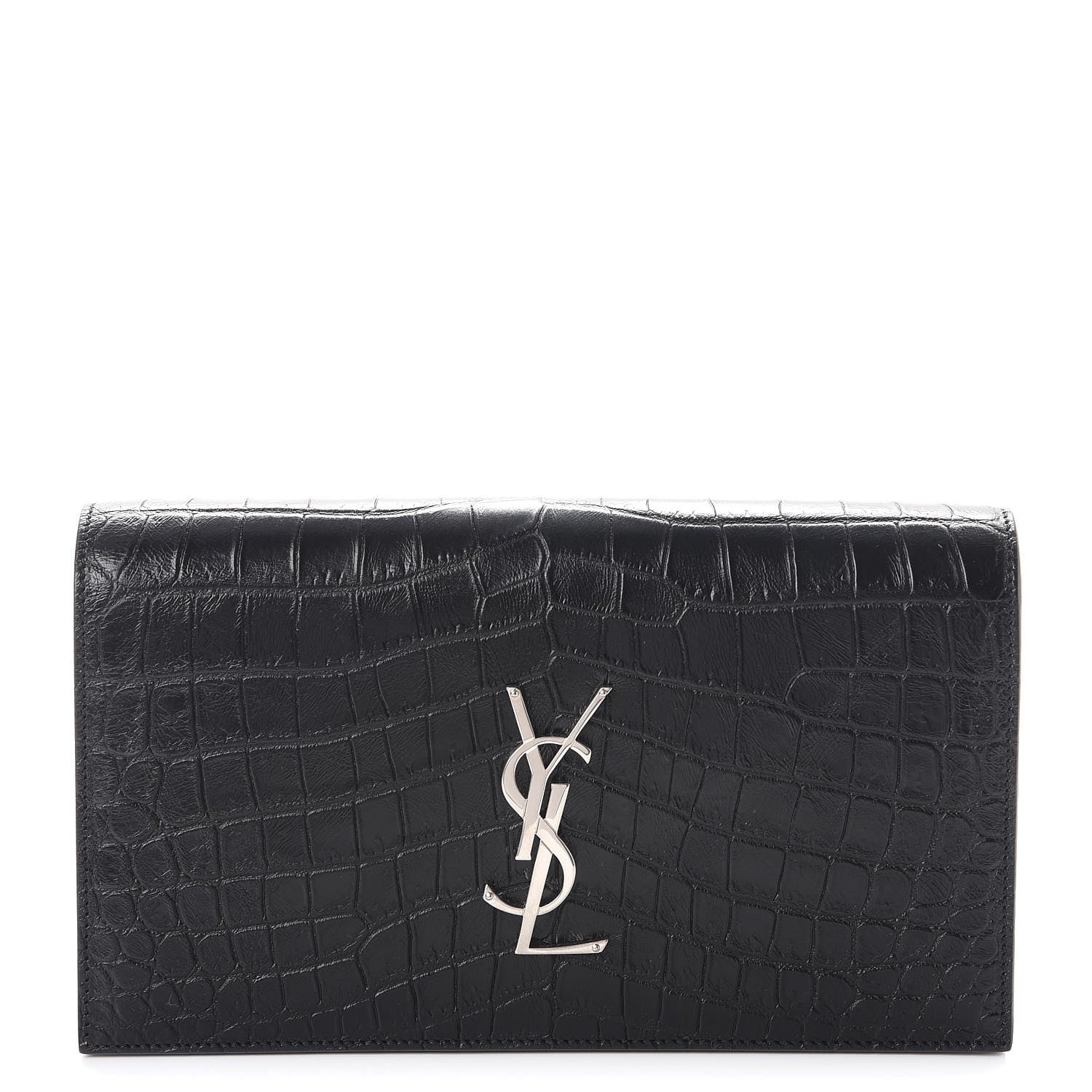 Saint Laurent Calfskin Crocodile Embossed Classic Kate Monogram Clutch Black 1 of 7