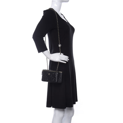 Chanel Lambskin Camellia Embossed Small Vanity Case With Chain Black 2 of 11