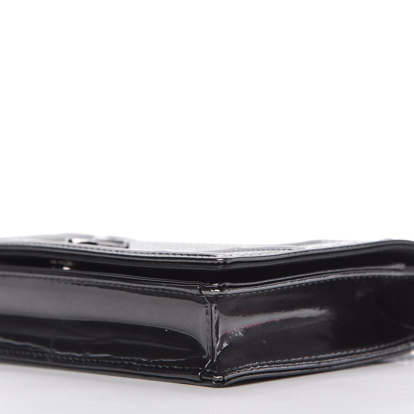 Metallic Patent Micro-Cannage Diorama Wallet on Chain Pouch Onyx Black
