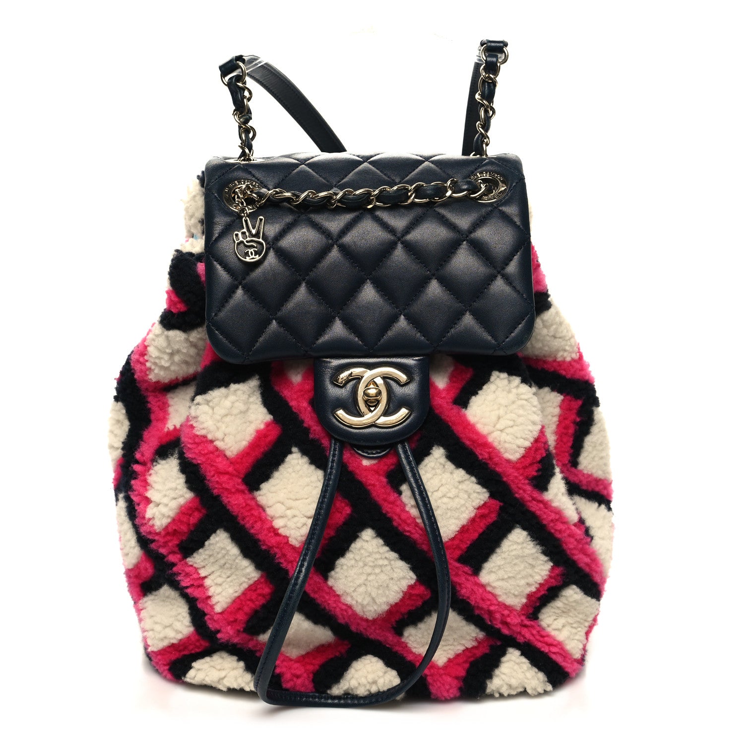 Chanel Lambskin Shearling Small Urban Spirit Backpack White Fuchsia Navy 1 of 10