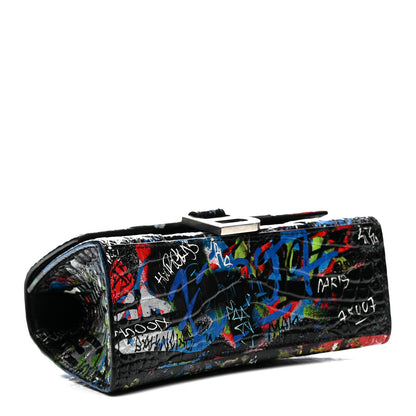 Balenciaga Calfskin Graffiti Crocodile Embossed Hourglass Top Handle Bag XS Black Multicolor 4 of 11