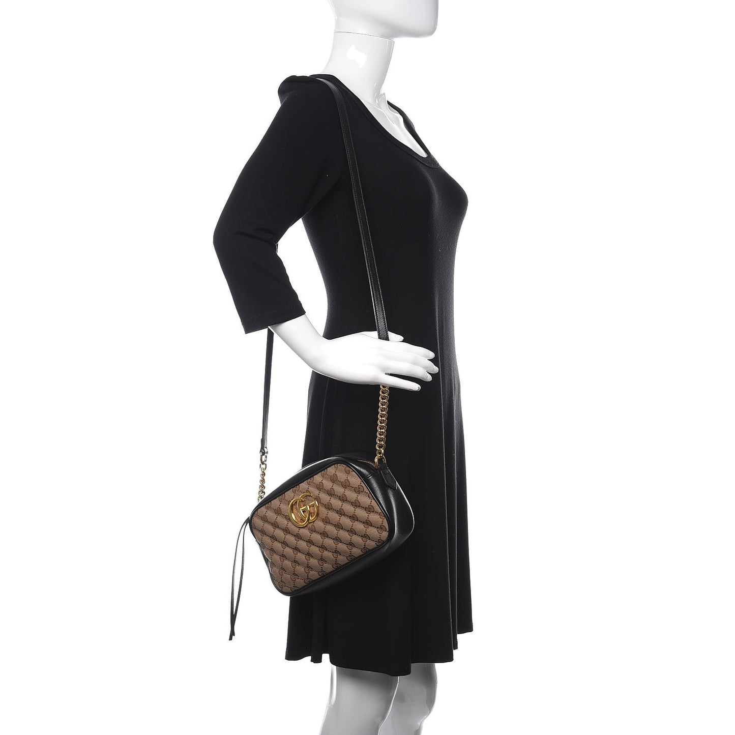 Monogram Matelasse Diagonal Small GG Marmont Chain Shoulder Bag Beige Black