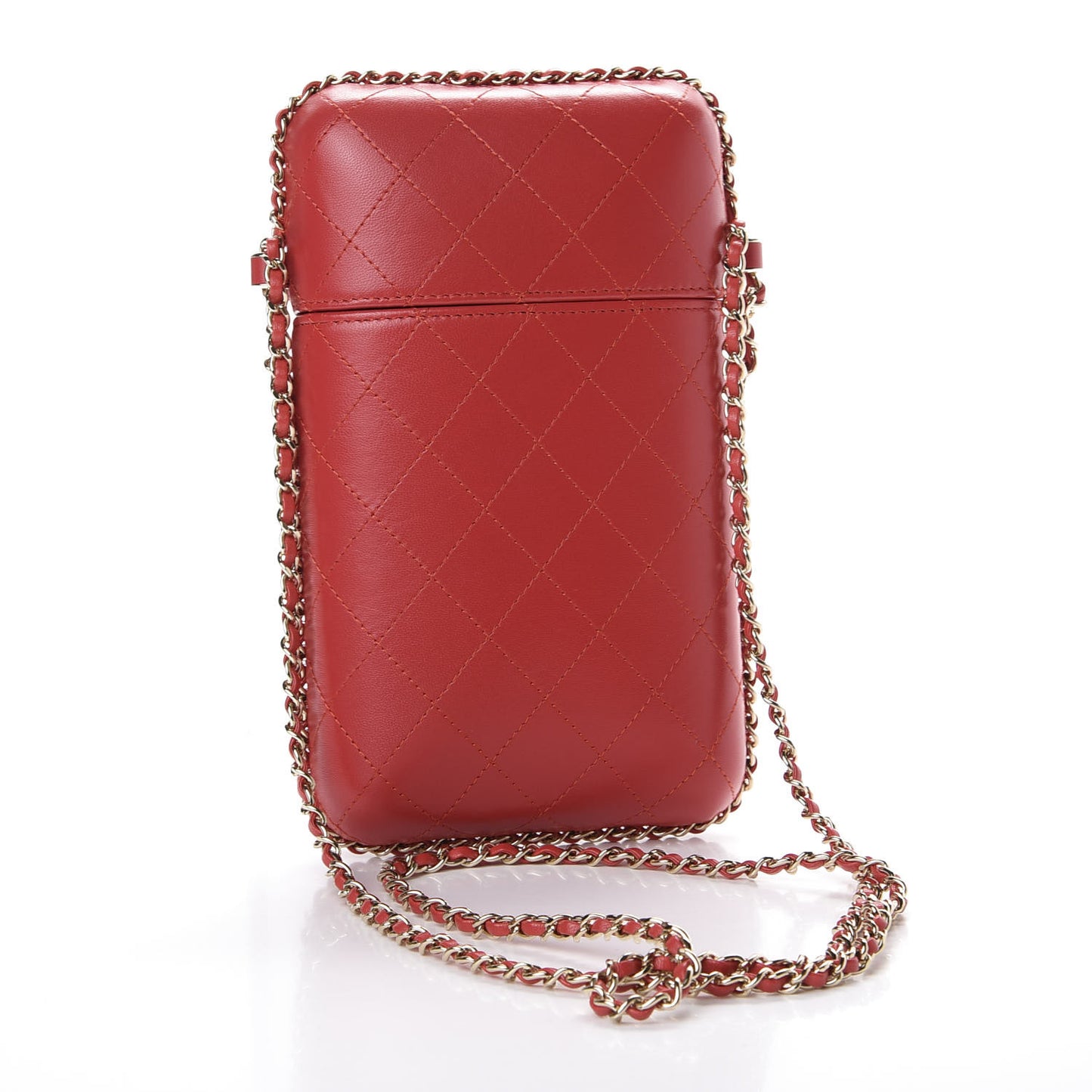 Lambskin Quilted Chain Around Phone Holder Red