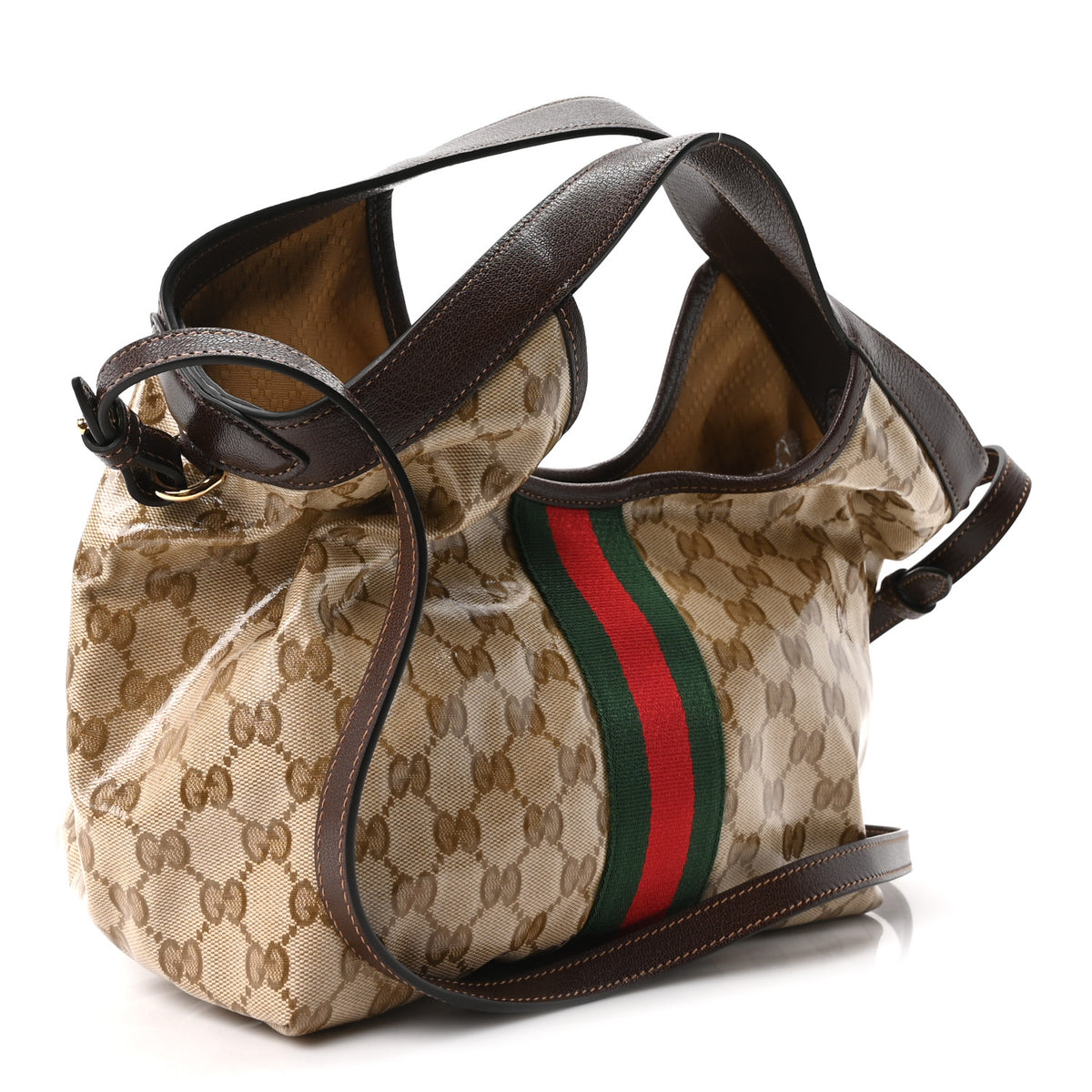 Gucci Varnished Monogram Web Small Giglio Tote Sand Dark Brown 4 of 11