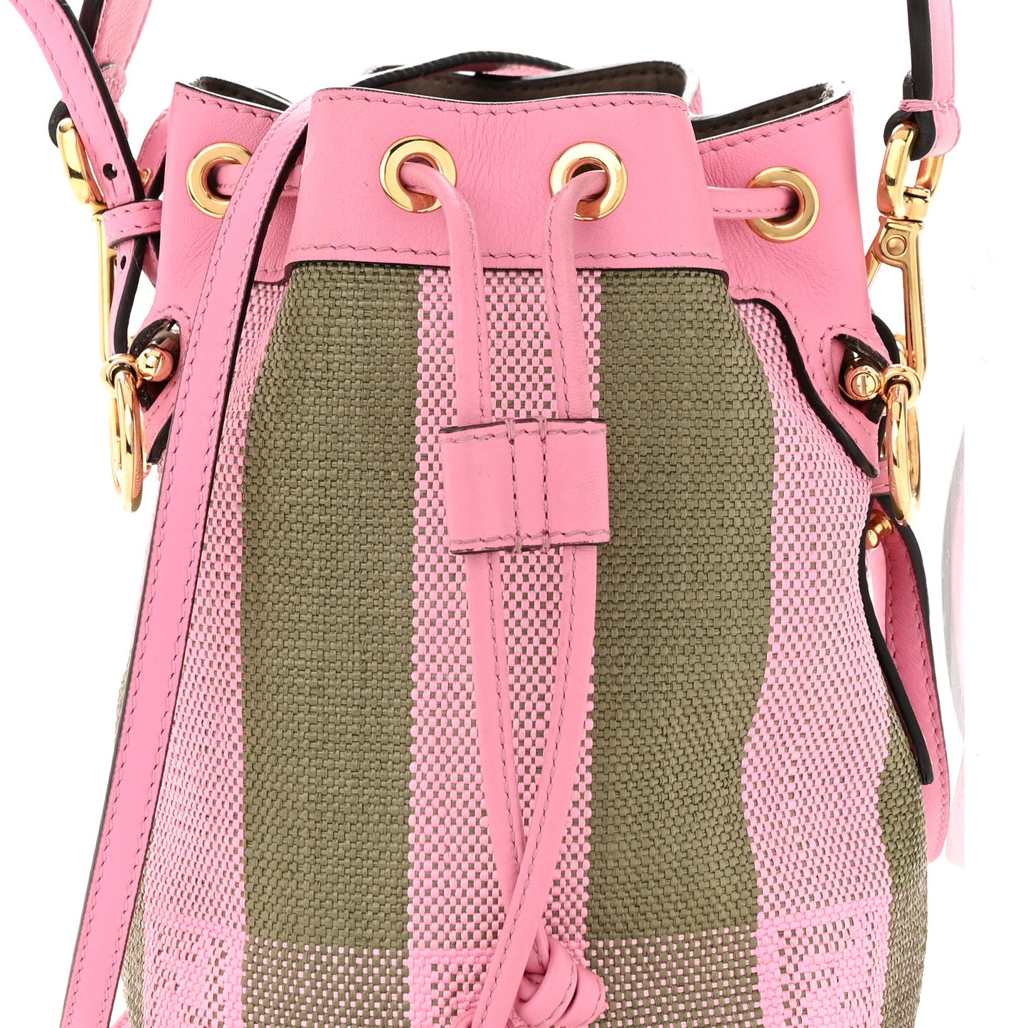 Raffia Vitello Seta F is Fendi Pequin Gingham Woven Mini Mon Tresor Bucket Bag Military Rosa Lollypop