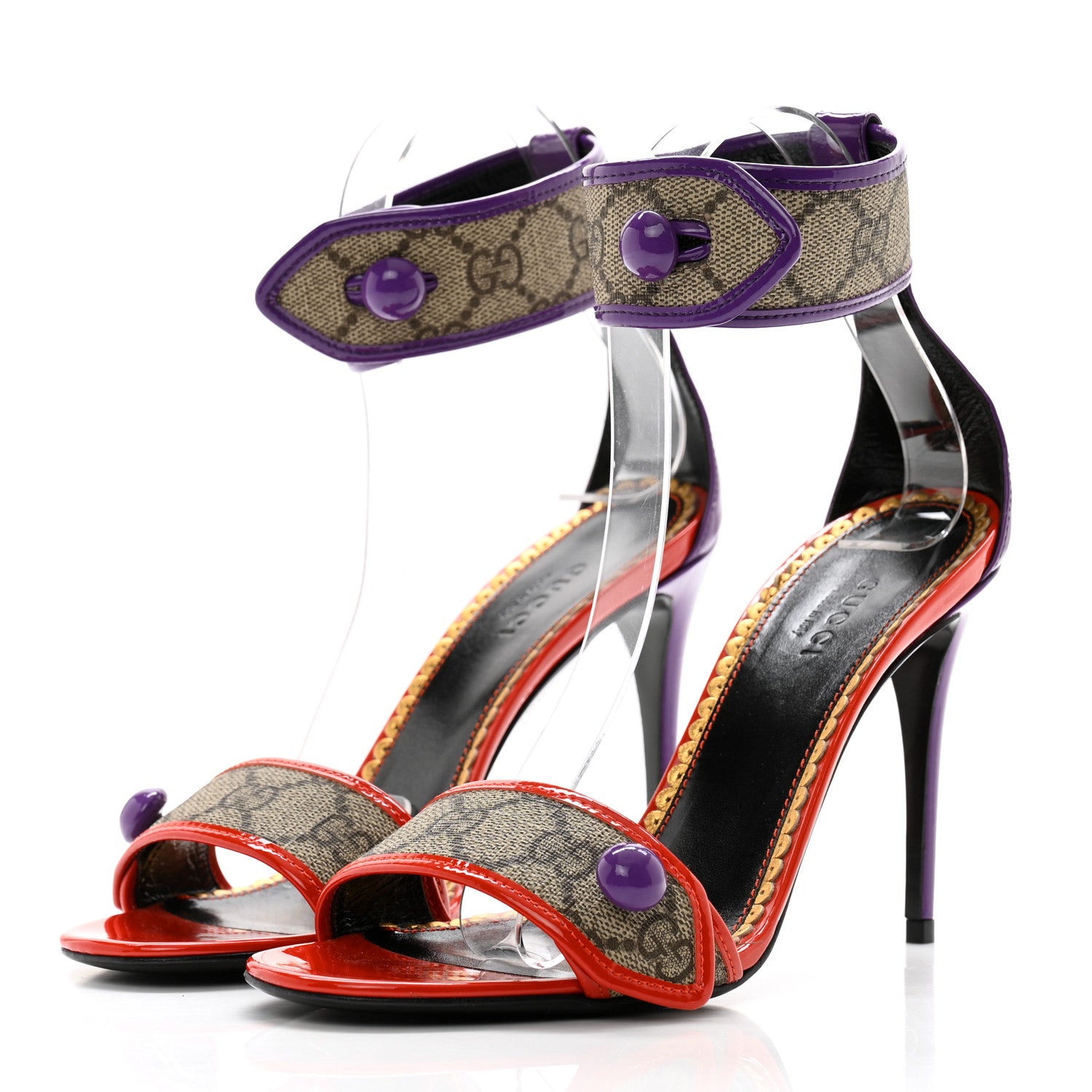 Gucci GG Monogram Open Toe Pumps 36.5 Beige Ebony Sun Orange Shine Purple 3 of 9