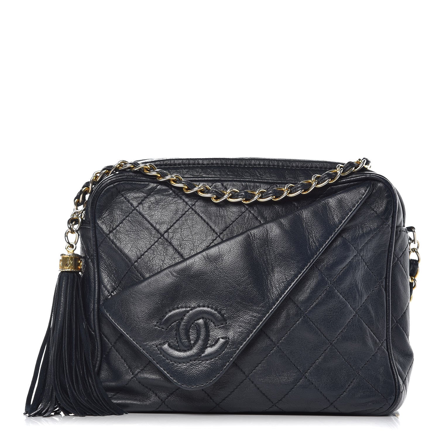 Chanel Lambskin Quilted CC Tassel Camera Case Blue 1 of 11