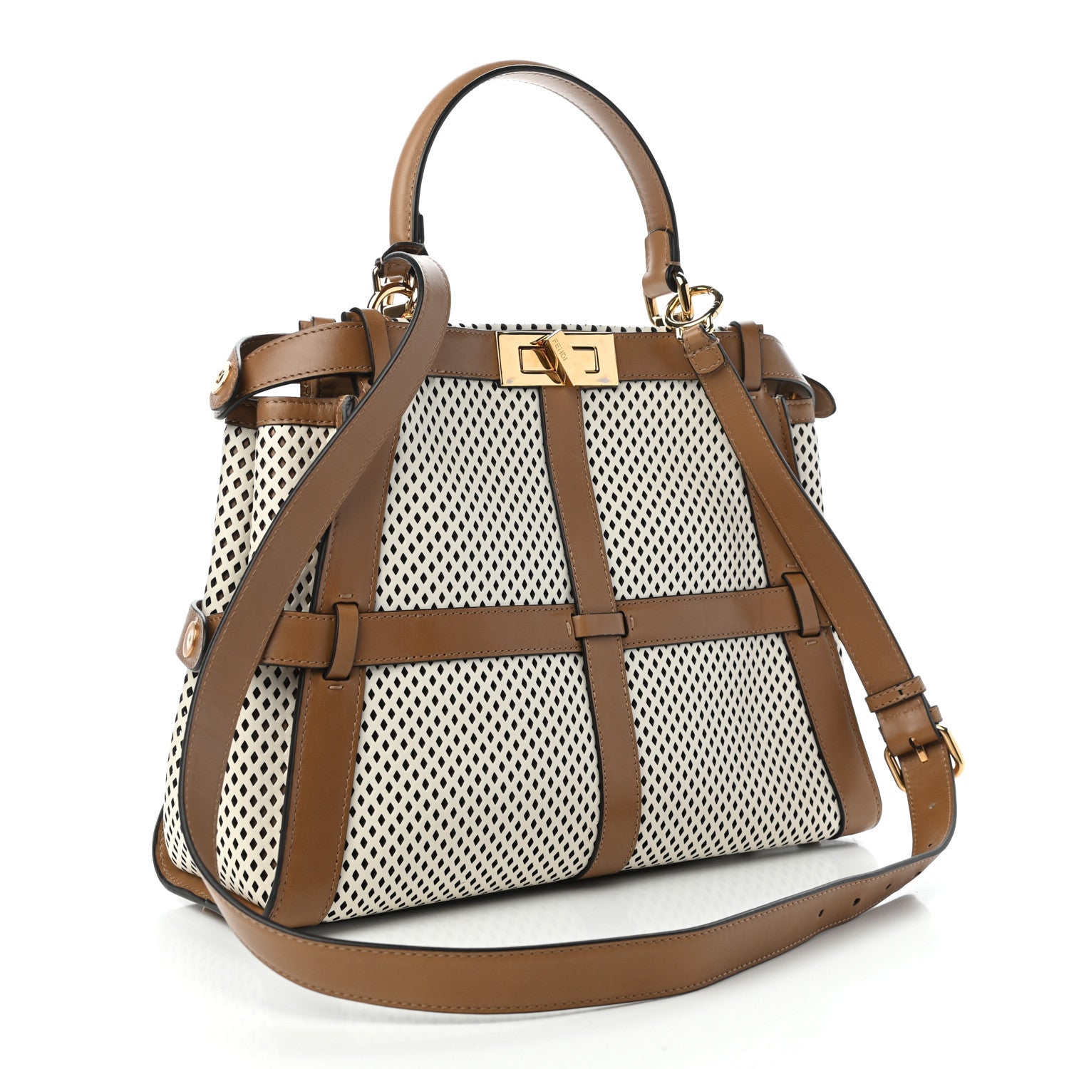 Fendi Calfskin Lambskin Perforated Medium Peekaboo Iconic Satchel White 3 of 9