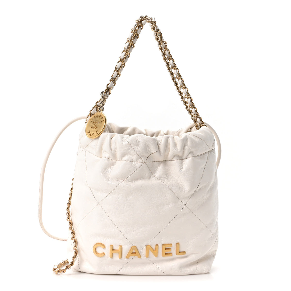 Shiny Calfskin Quilted Mini Chanel 22 White