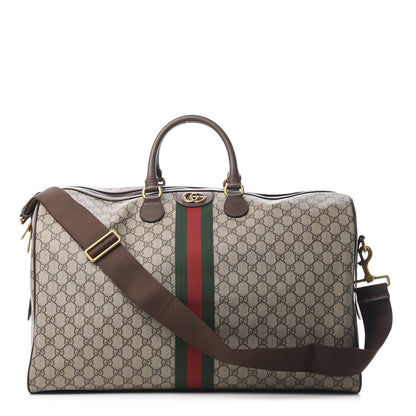 Gucci GG Supreme Monogram Textured Dollar Calfskin Web Large Savoy Duffle Bag Beige Ebony New Acero 1 of 9