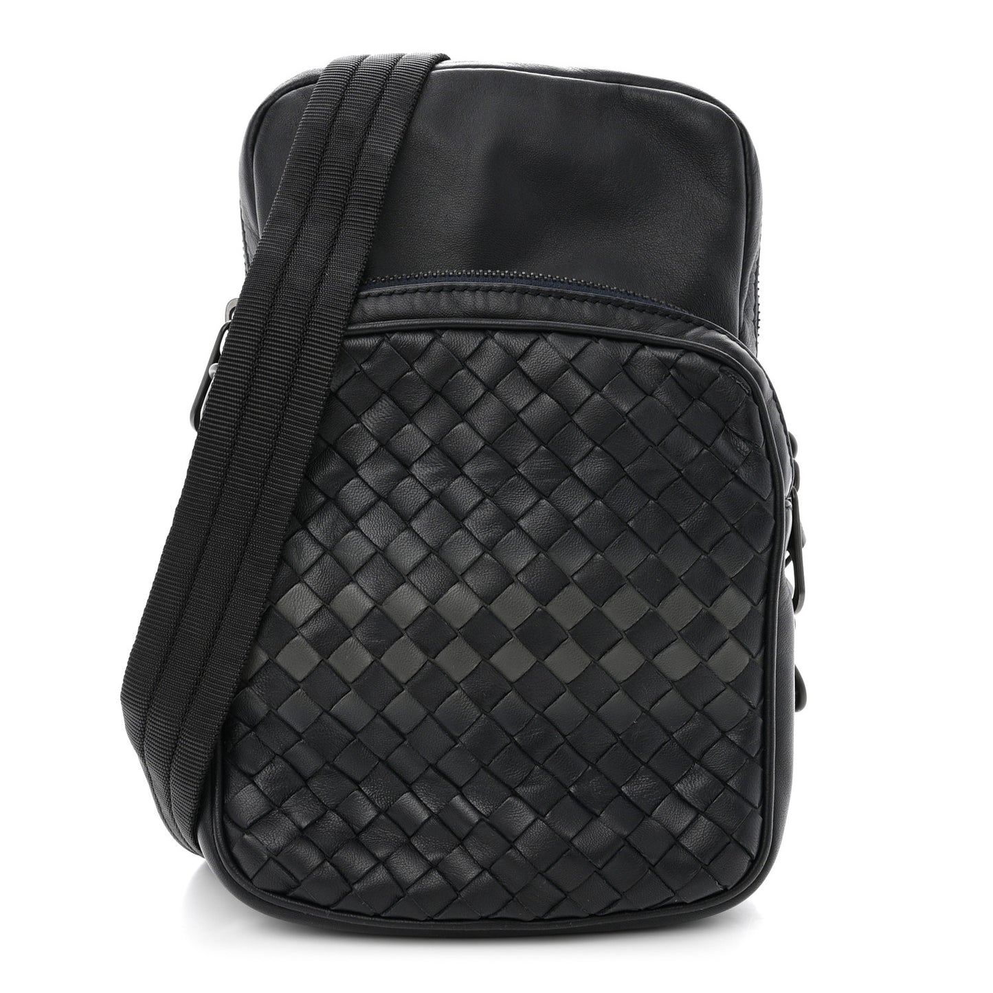 Nappa Intrecciato Crossbody Pouch Navy Black